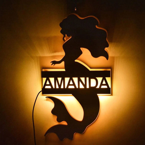 Picture of Personalized Night Light for Wall Decor - Custom Wooden Engraved Name Night Light - Mermaid