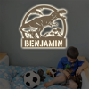 Imagen de Luz de noche personalizada para decoración de pared - Luz de noche con nombre grabado de madera personalizado - Dinosaurio