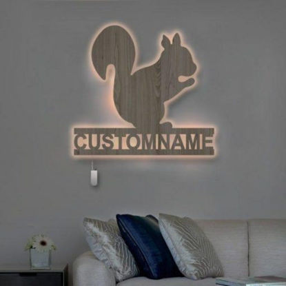 Picture of Personalized Night Light for Wall Decor - Custom Wooden Engraved Name Night Light - Squirrel