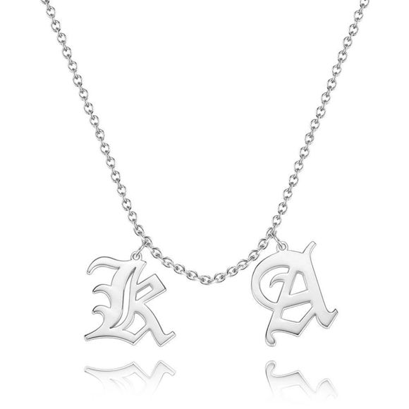 Image de Collier avec deux pendentifs et lettres initiales de A à Z en argent sterling 925 | Collier Prénom Personnalisé Argent 925