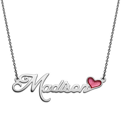 Afbeeldingen van Personalized Engraved Necklace in 925 Sterling Silver With Pink Enamel Heart  - Customize With Any Name or Birthstone | Custom Name Necklace 925 Sterling Silver
