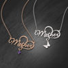Image de Collier gravé avec breloque mère personnalisée en argent sterling 925 avec cœur en émail noir - Personnalisez avec n'importe quel nom ou pierre de naissance | Collier Prénom Personnalisé Argent 925
