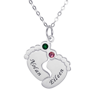 Afbeeldingen van Personalized Baby Feet Family Member With Birthstones Necklace in 925 Sterling Silver - Customize With Family Name | Custom Family Necklace in 925 Sterling Silver