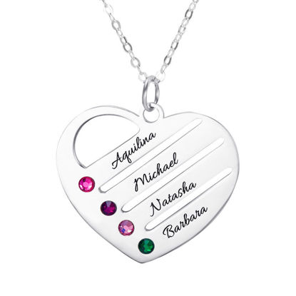 Afbeeldingen van Personalized Engraved Heart Family Member With Birthstones Necklace in 925 Sterling Silver - Customize With Family Name | Custom Family Necklace in 925 Sterling Silver