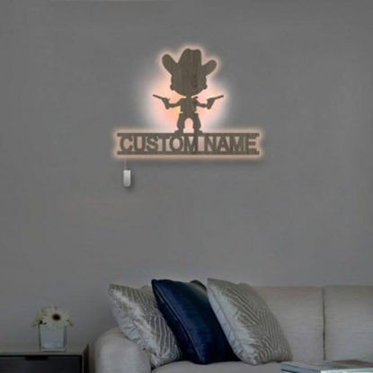 Image de Veilleuse personnalisée pour décoration murale | Veilleuse personnalisée avec nom gravé en bois | petit cow-boy | Meilleure idée de cadeau pour un anniversaire, Thanksgiving, Noël, etc.