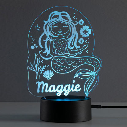 Image de Veilleuse personnalisée avec éclairage LED coloré | Veilleuse multicolore Happy Mermaid avec nom personnalisé | Meilleure idée de cadeau pour un anniversaire, Thanksgiving, Noël, etc.