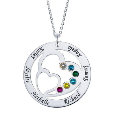 Afbeeldingen van Personalized Heart in Heart Family Member With Birthstones Necklace  for Mom in 925 Sterling Silver - Customize With Family Name | Custom Family Necklace in 925 Sterling Silver