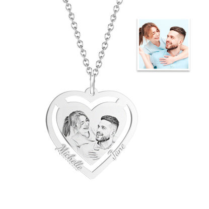 Afbeeldingen van Personalized Heart Photo Engraved Tag Necklace in 925 Sterling Silver - Customize With Any Photo | Custom Photo Necklace in 925 Sterling Silver