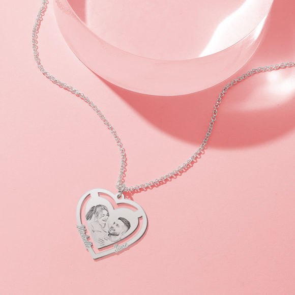 Afbeeldingen van Personalized Heart Photo Engraved Tag Necklace in 925 Sterling Silver - Customize With Any Photo | Custom Photo Necklace in 925 Sterling Silver