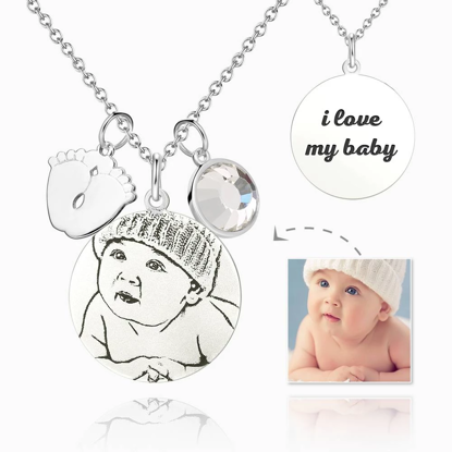Afbeeldingen van Personalized Photo Engraved Tag Necklace With Engraving Silver  - Customize With Any Photo | Custom Heart Photo Necklace in 925 Sterling Silver Love Gifts