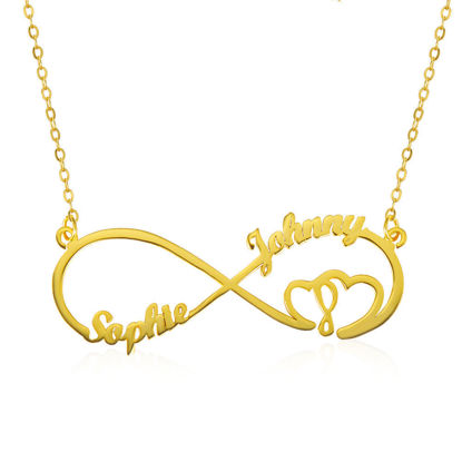 Image de Infinity Heart In Heart 2 Names Necklace Sterling - Personnalisez avec n'importe quel nom ou pierre de naissance | Collier Prénom Personnalisé Argent 925