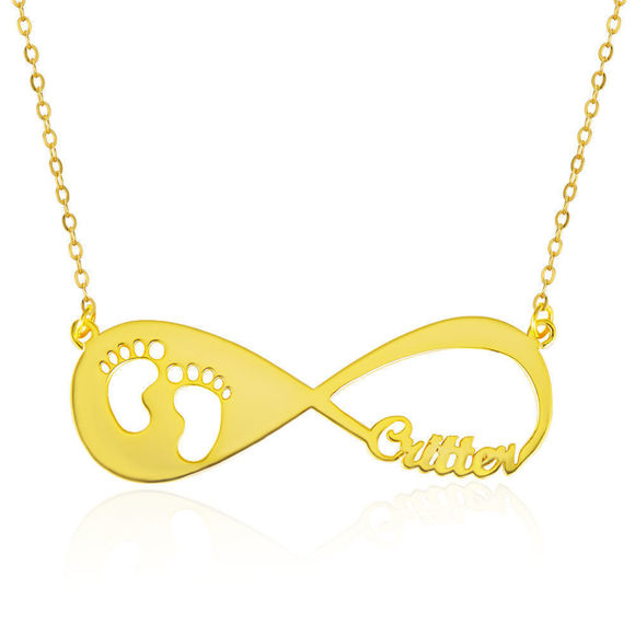 Image de Baby Footprint Infinity Name Necklace Silver - Personnalisez avec n'importe quel nom ou pierre de naissance | Collier Prénom Personnalisé Argent 925