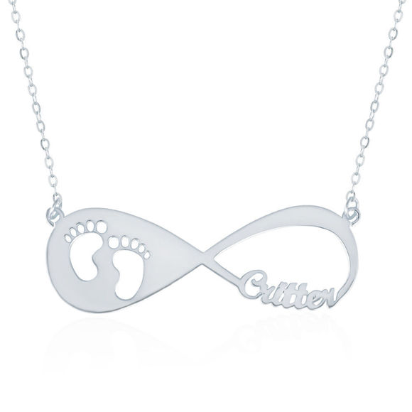 Image de Baby Footprint Infinity Name Necklace Silver - Personnalisez avec n'importe quel nom ou pierre de naissance | Collier Prénom Personnalisé Argent 925