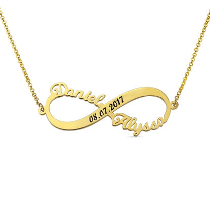 Afbeeldingen van Custom 2 Names Infinity Necklace with Date in Gold - Customize With Any Name or Birthstone | Custom Name Necklace 925 Sterling Silver
