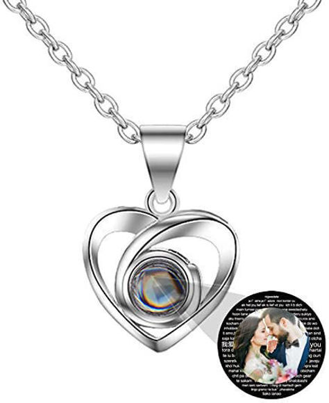 Imagen de Joyas de collar con colgante en forma de corazón con imagen de proyección personalizada