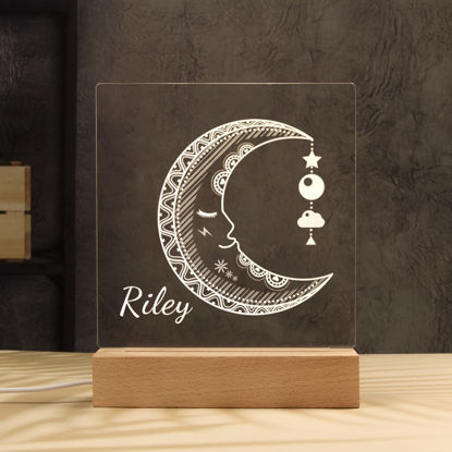Afbeeldingen van Slapende maan nachtlicht | Personaliseerde het met de naam van uw kind | Beste cadeaus idee voor verjaardag, Thanksgiving, Kerstmis etc.