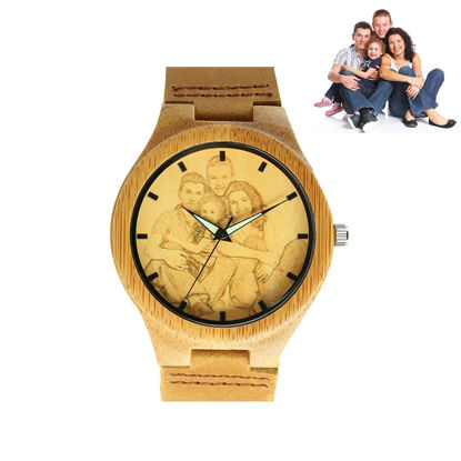 Image de Montre photo en bois de bambou gravé - Personnalisez avec n'importe quelle photo