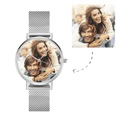 Image de Montre photo personnalisée avec bracelet en alliage gravé pour femme - Personnalisez avec n'importe quelle photo