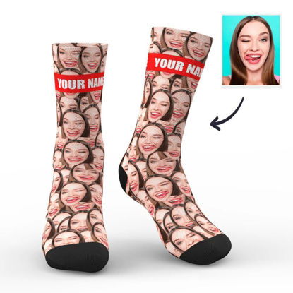Afbeeldingen van Aangepaste één gezicht in sokken en voeg foto's en naam toe - Gepersonaliseerde grappige foto-gezichtssokken voor mannen en vrouwen - Beste cadeau voor familie