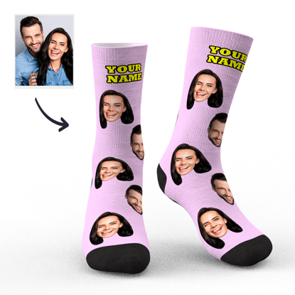 Afbeeldingen van Aangepaste sokken Gezichtssokken Fotosokken met uw tekst Kleurrijke sokkencadeaus - Gepersonaliseerde grappige fotogezichtssokken voor mannen en vrouwen - Beste cadeau voor familie