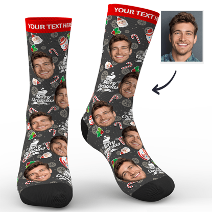 Image de Chaussettes de Noël personnalisées Chaussettes de cadeau de Noël Ajouter des inscriptions - Chaussettes personnalisées de visage de photo drôle pour hommes et femmes - Meilleur cadeau pour la famille