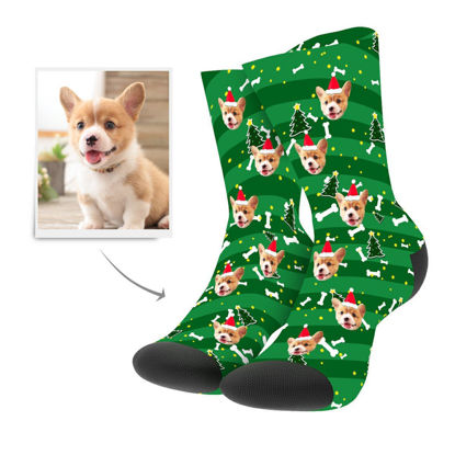 Afbeeldingen van Kerst aangepaste hondenfoto sokken - gepersonaliseerde grappige fotogezichtssokken voor mannen en vrouwen - het beste cadeau voor familie