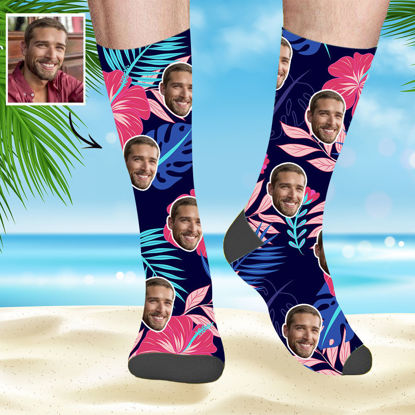 Afbeeldingen van Aangepaste Hawaiiaanse sokken gepersonaliseerde zomersokken - planten - gepersonaliseerde grappige fotogezichtssokken voor mannen en vrouwen - beste cadeau voor familie