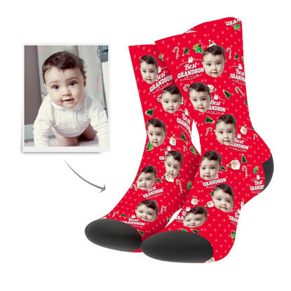 Picture of Custom Christmas Face Photo Socks for Your Lovely Grandson