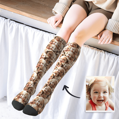 Afbeeldingen van Personalized Knee High Printed Socks with Face Mash - Personalized Funny Photo Face Socks for Women - Best Gift for Her