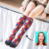 Afbeeldingen van Personalized Knee High Printed Socks with UK Flag - Personalized Funny Photo Face Socks for Women - Best Gift for Her