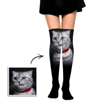 Image de Chaussettes hautes personnalisées avec animal de compagnie - Chaussettes personnalisées avec photo amusante pour femme - Meilleur cadeau pour elle