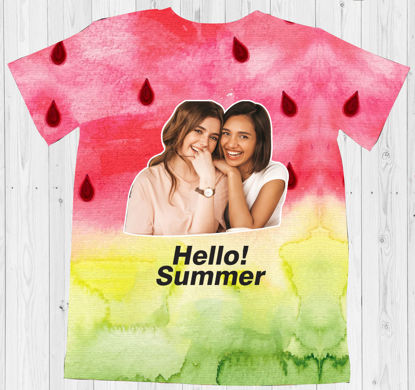 Image de T-shirt personnalisé Photo Hello Summer | T-shirt de plage personnalisé - Pastèque mignonne