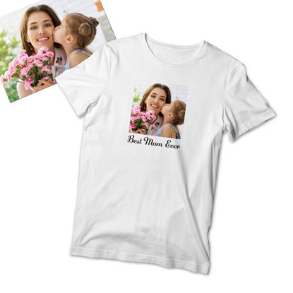 Afbeeldingen van Custom Photo T-shirt in Short Sleeves - Best Mom Ever Custom Face T-shirt for Personalized Gift