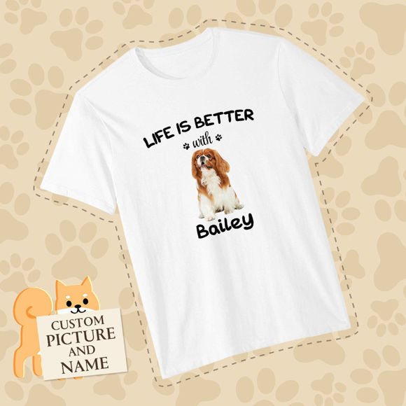 Image de T-shirt photo personnalisé à manches courtes - T-shirts pour les amoureux des animaux de compagnie La vie est meilleure avec un chien