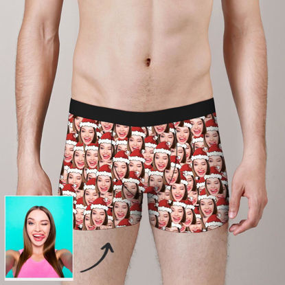 Afbeeldingen van Custom Christmas Hat Face Mash Boxer Shorts For Gifts - Personalized Funny Photo Face Underwear for Men - Best Gift for Him