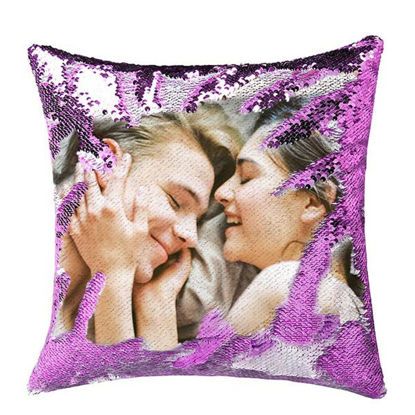 Image de Oreiller à paillettes personnalisé avec coussin confortable avec photo préférée | Meilleure idée cadeau pour un anniversaire, Thanksgiving, Noël, etc.