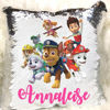 Image de Oreiller à paillettes avec photo de dessin animé magique avec nom personnalisé dans différents styles ｜ Meilleure idée cadeau pour un anniversaire, Thanksgiving, Noël, etc.