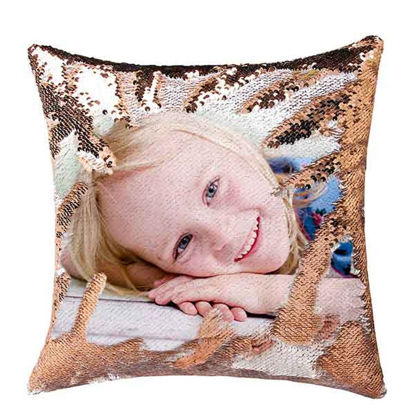 Image de Oreiller à paillettes personnalisé avec coussin en satin photo confortable | Meilleure idée cadeau pour un anniversaire, Thanksgiving, Noël, etc.