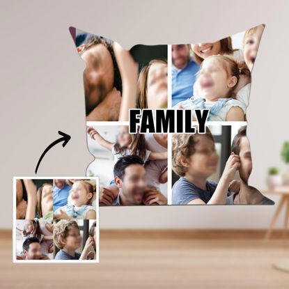 Afbeeldingen van Lanzamiento personalizado Fotos de cuadrícula de cuatro cuadrados almohada | Diseño con su familia | Mejor idea de regalo para el cumpleaños, Acción de Gracias, Navidad, etc.