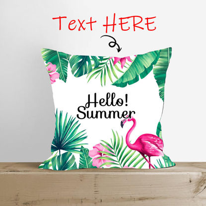 Image de Oreiller de maison personnalisé Oreiller d'été Ajouter du texte | Flamant rose | Meilleure idée cadeau pour un anniversaire, Thanksgiving, Noël, etc.