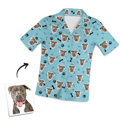 Afbeeldingen van Customized Pet Photo Short Sleeved Pajamas with Bones and Footprints - Personalized Photo Pajama Shirt for Women or Men - Best Gift for Family and Friends