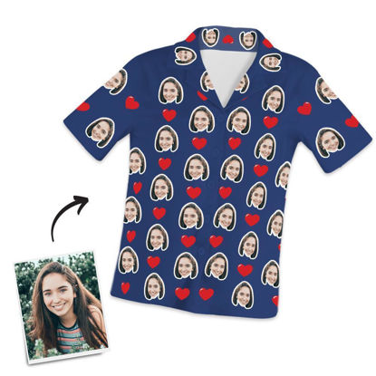 Afbeeldingen van Customized Photo Short Sleeved Pajamas with Hearts - Personalized Photo Pajama Shirt for Women or Men - Best Gift for Family and Friends