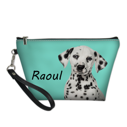 Image de Sac cosmétique portable personnalisé avec photo de chiot | Trousse de maquillage personnalisée pour animaux de compagnie | Photo et nom d'animal de compagnie personnalisés | Cadeaux personnalisés pour maman animal de compagnie | Meilleure idée de cadeau pour un anniversaire, Thanksgiving, Noël, etc.