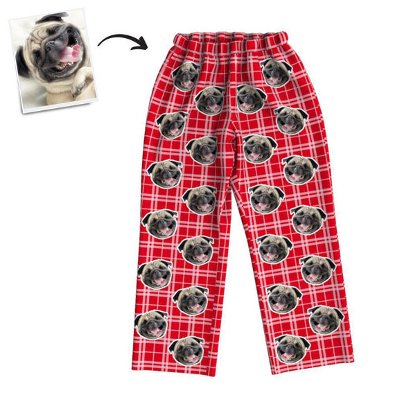 Image de Pantalon de pyjama à carreaux rayé personnalisé - Pantalon de pyjama unisexe avec photo personnalisée - Meilleur cadeau pour la famille et les amis