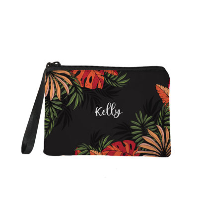 Image de Porte-monnaie portable personnalisé avec feuilles tropicales | Porte-monnaie avec nom personnalisé | Cadeaux personnalisés | Meilleure idée de cadeau pour un anniversaire, Thanksgiving, Noël, etc.