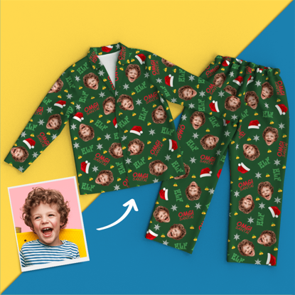 Image de Pyjamas de lutin de Noël personnalisés Pyjamas personnalisés Cadeaux pour enfants - Pyjamas unisexes personnalisés avec copie de visage - Meilleur cadeau pour la famille, un ami