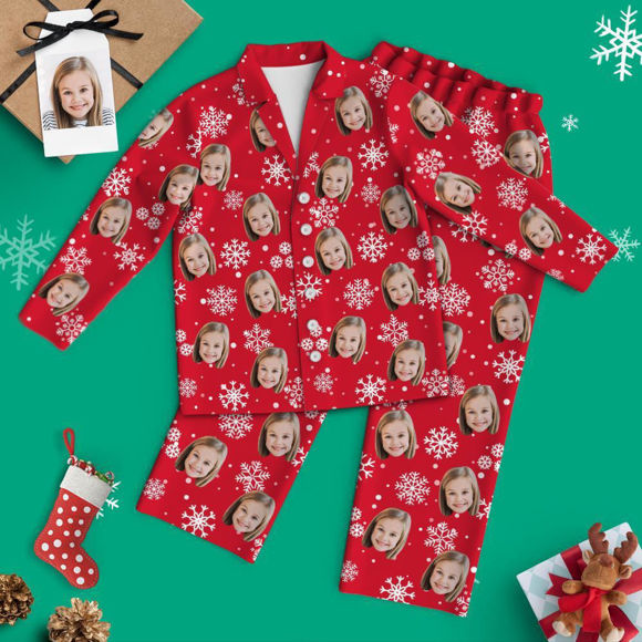 Image de Pyjama de Noël personnalisé Pyjama flocon de neige de Noël personnalisé Cadeaux - Pyjama unisexe avec copie de visage personnalisé - Meilleur cadeau pour la famille, un ami