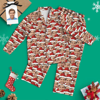 Image de Pyjama de Noël personnalisé Pyjama de Noël multi-avatar personnalisé - Bonnet de Noel - Pyjama unisexe avec copie faciale personnalisée - Meilleur cadeau pour la famille, un ami