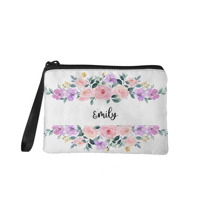 Image de Porte-monnaie portable personnalisé de belles fleurs | Porte-monnaie avec nom personnalisé | Cadeaux personnalisés | Meilleure idée de cadeau pour un anniversaire, Thanksgiving, Noël, etc.