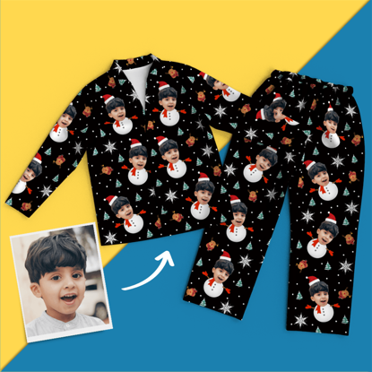 Image de Pyjama de bonhomme de neige de Noël personnalisé Pyjama personnalisé - Pyjama unisexe avec copie de visage personnalisé - Meilleur cadeau pour la famille, un ami